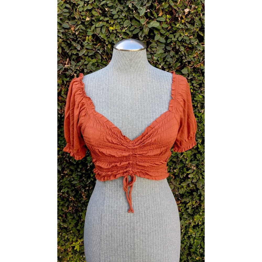 Urban Outfitters Shay Ruched Crop Top Burnt Orange